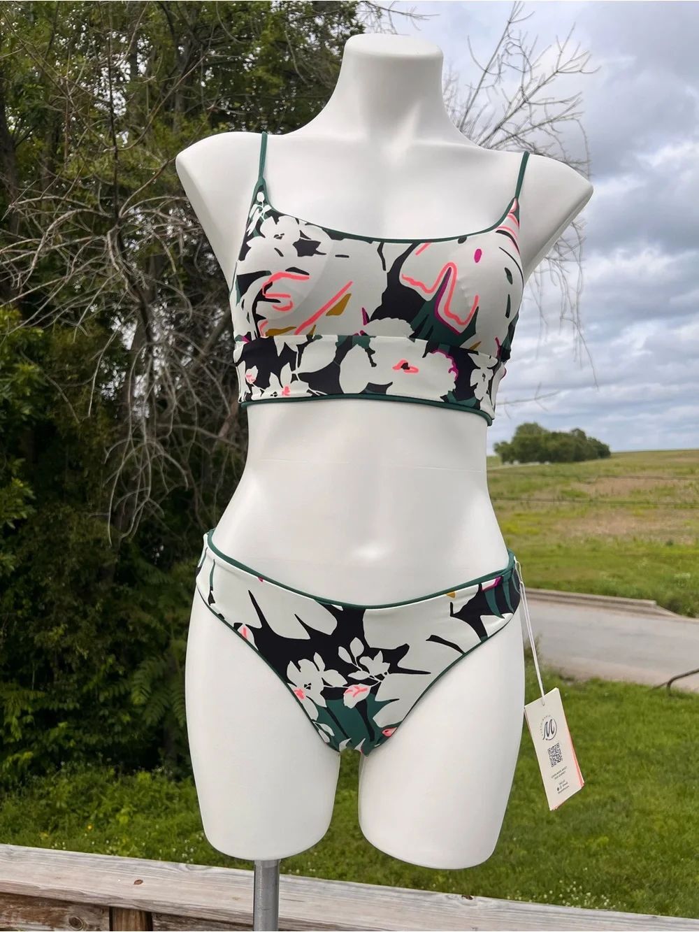 Maaji Green Floral Bikini Reversible Swimwear Set Size Small
